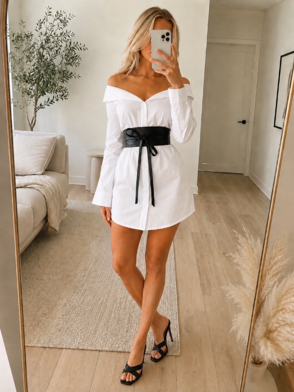 NWT White Off Shoulder Shirt Dress Small